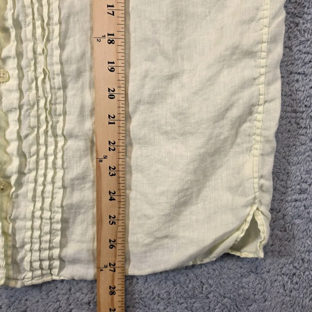 Banana Republic Linen Shirt Mens M Yellow Ruffle Tuxedo Short Sleeve Garment
